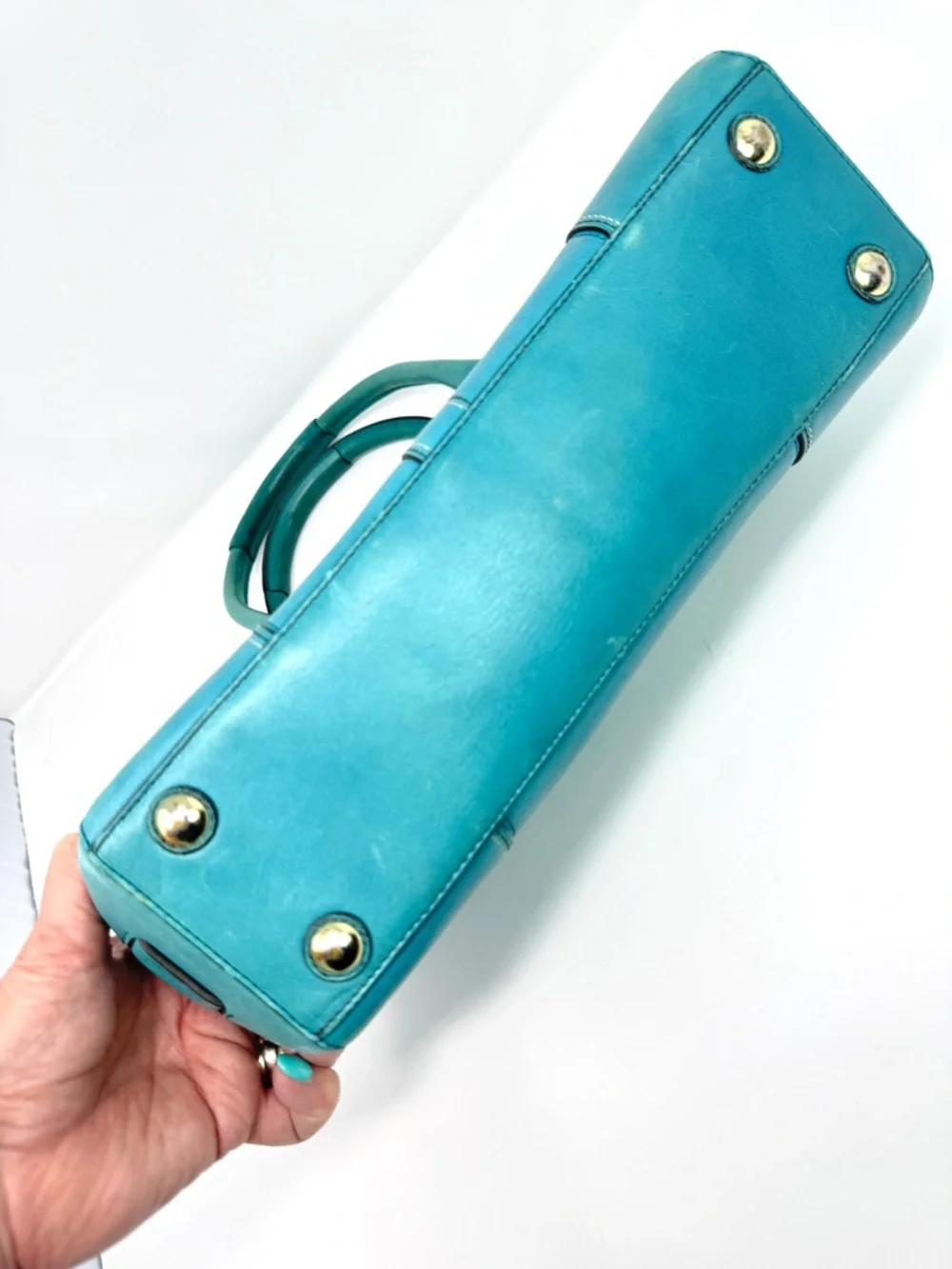 Coach Hampton Carry All Leather Satchel Handbag Turquoise Blue 11047-April 2007